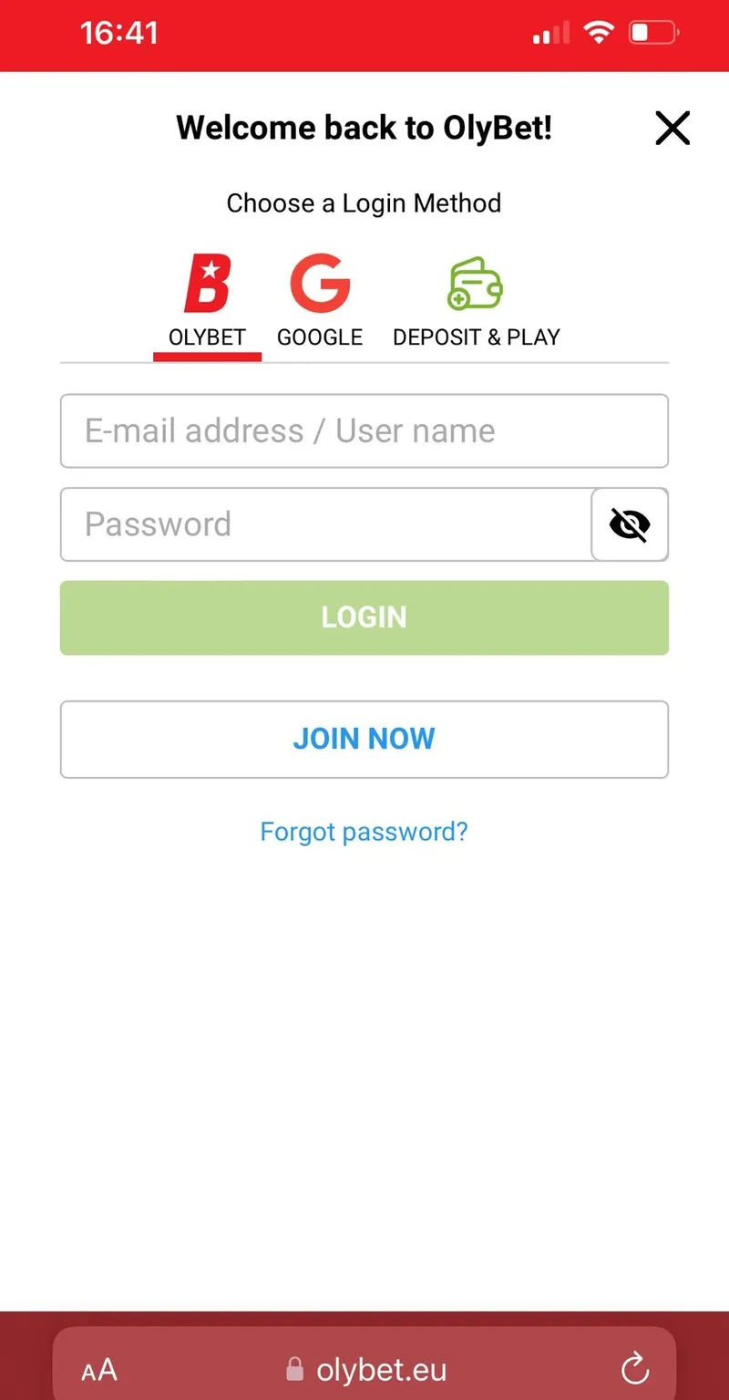 OlyBet Logging In From The App